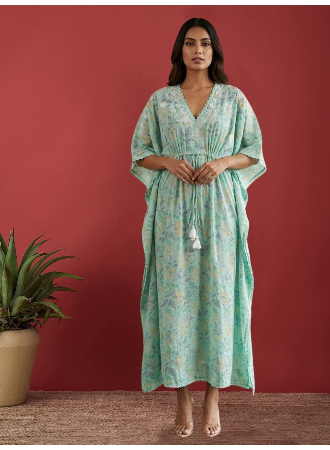 Women Embroidered Cotton Kaftan-AL3700B