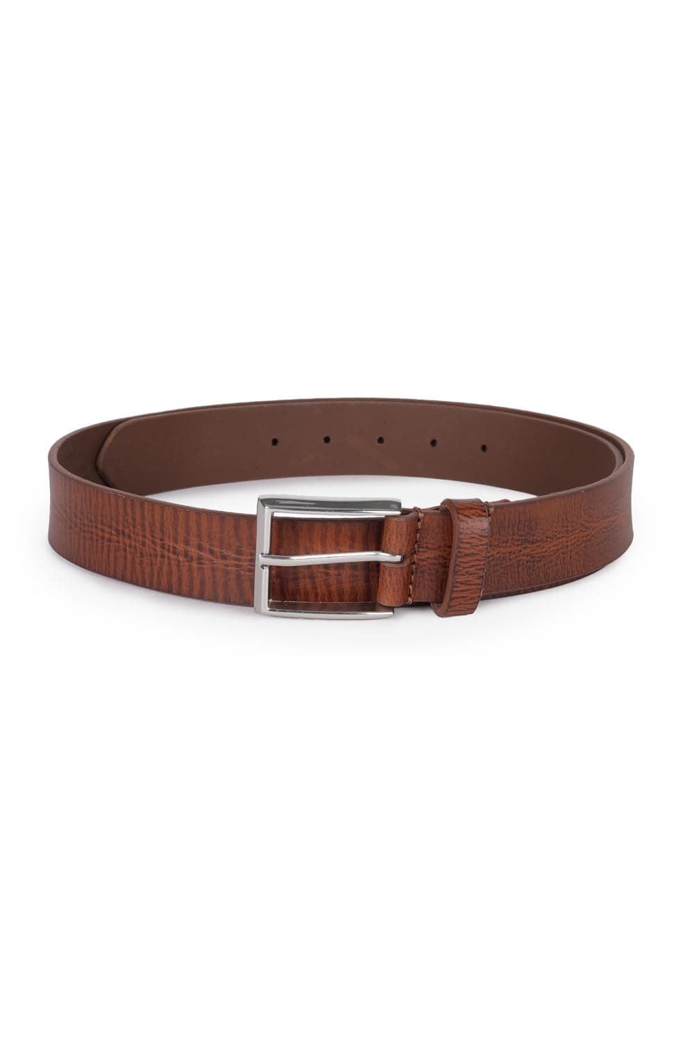 Louis Philippe Men 100% Leather Shiny Nickel Buckle Casual Profile Belt