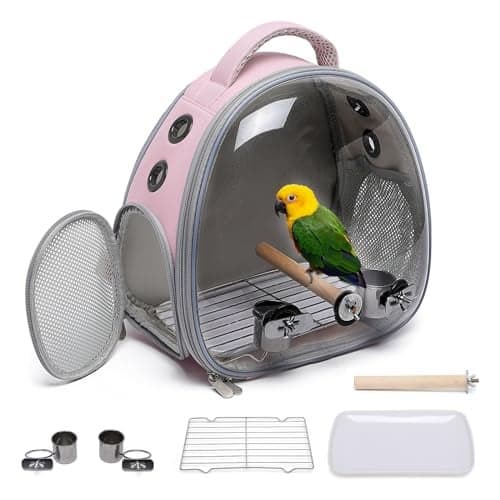 Ioview Portable Travel pet Backpack Carrier Hamster Bag Guinea Pig Bird Small Dog cat Turtle Carrier Rabbit Cage Squirrel Bearded Dragon Breathable Hangbag (Pink+Accessories)