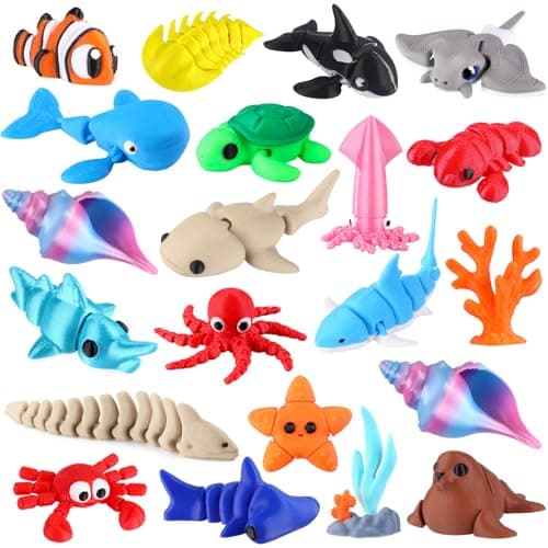 Celltestria 21Pcs Mini 3D Printed Animals for Kids Little 3D Printed Ocean Figurines for Goodie Bags Party Favors Flexible Articulated Fidget Toys for Classroom Prize Rewards Gifts Exchange