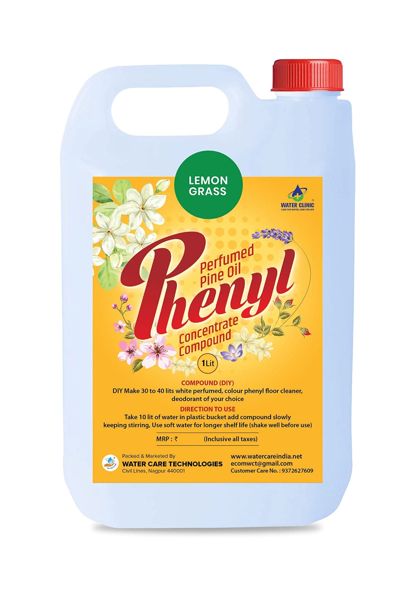WATER CLINIC: CARE FOR WATER CARE FOR LIFE Lemon Grass Fragrance White Phenyl |Scented Oil Based for Making Floor Cleaners | Make 30 to 40 Lit from 1 Lit Concentrate