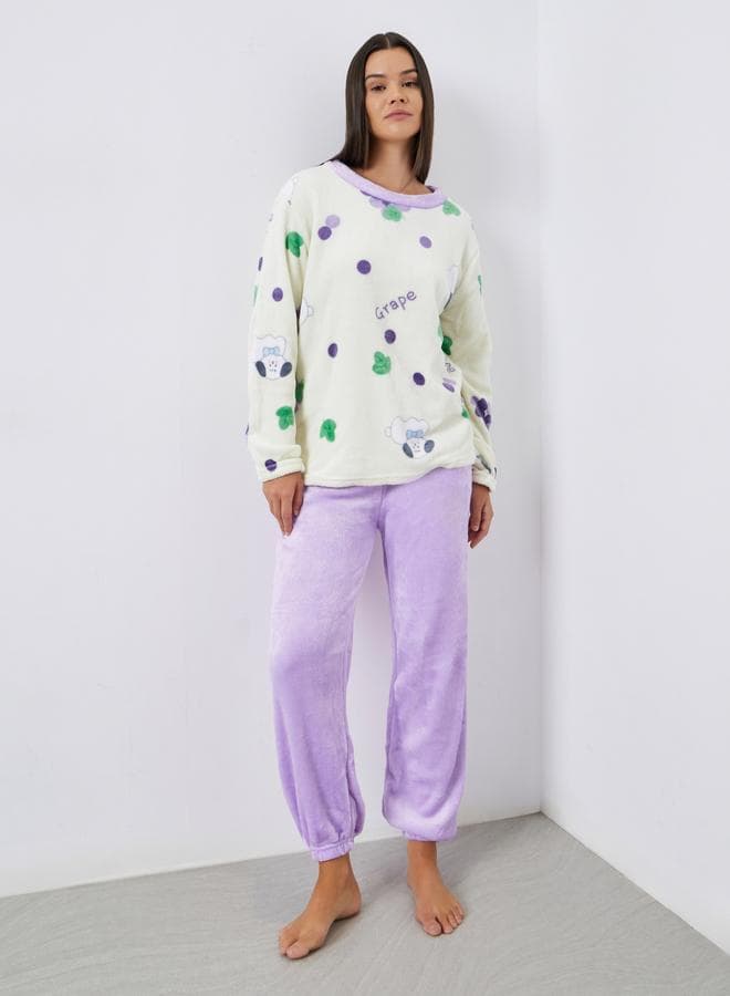 Grape Print Fleece Top and Cuffed Pyjama Set