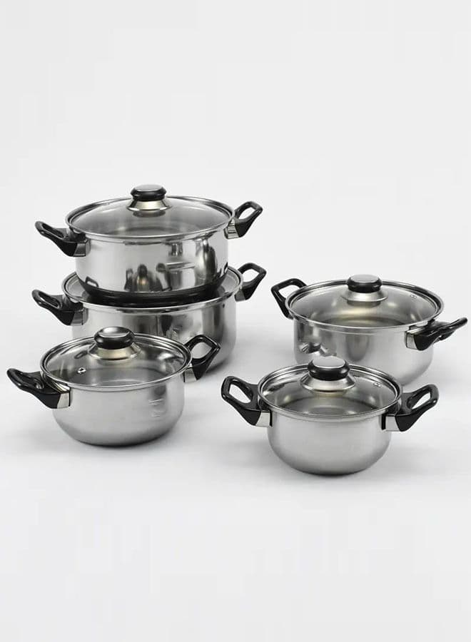 Set of 5 Cookware Stainless Steel Pots Kitchen Utensils Set with Tempered Glass lid