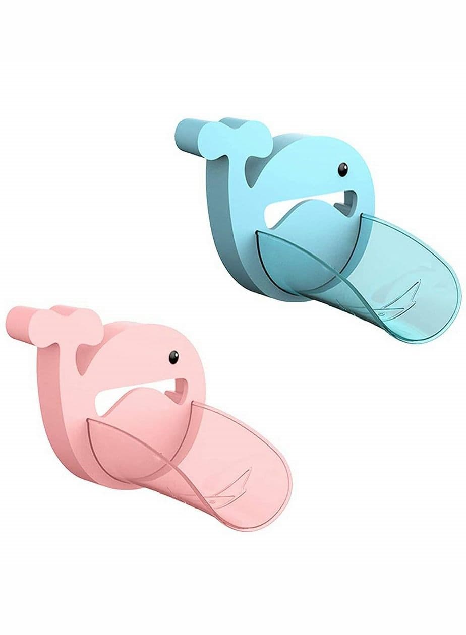 Faucet Extender, Bathroom Extension Spout Accessories, Extender Sink, for Kids Adapter Easy Assembly, Kitchen Cartoon Whale Cover, 2PCS (Blue & Pink)