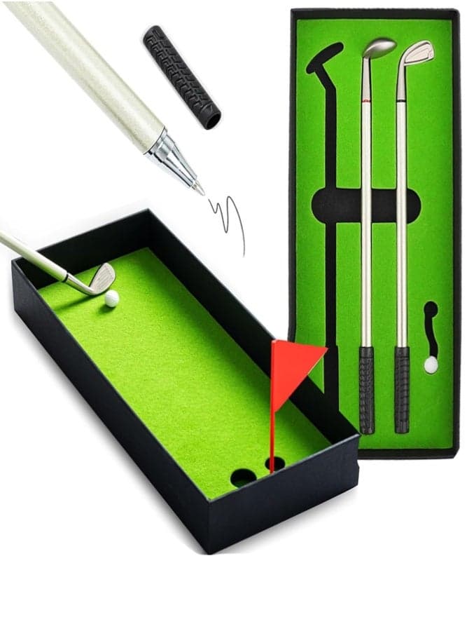 Mini Golf Desk Set – Golf Pen Game with 3 Golf Club Pens, 2 Balls and Red Flag Office Toys