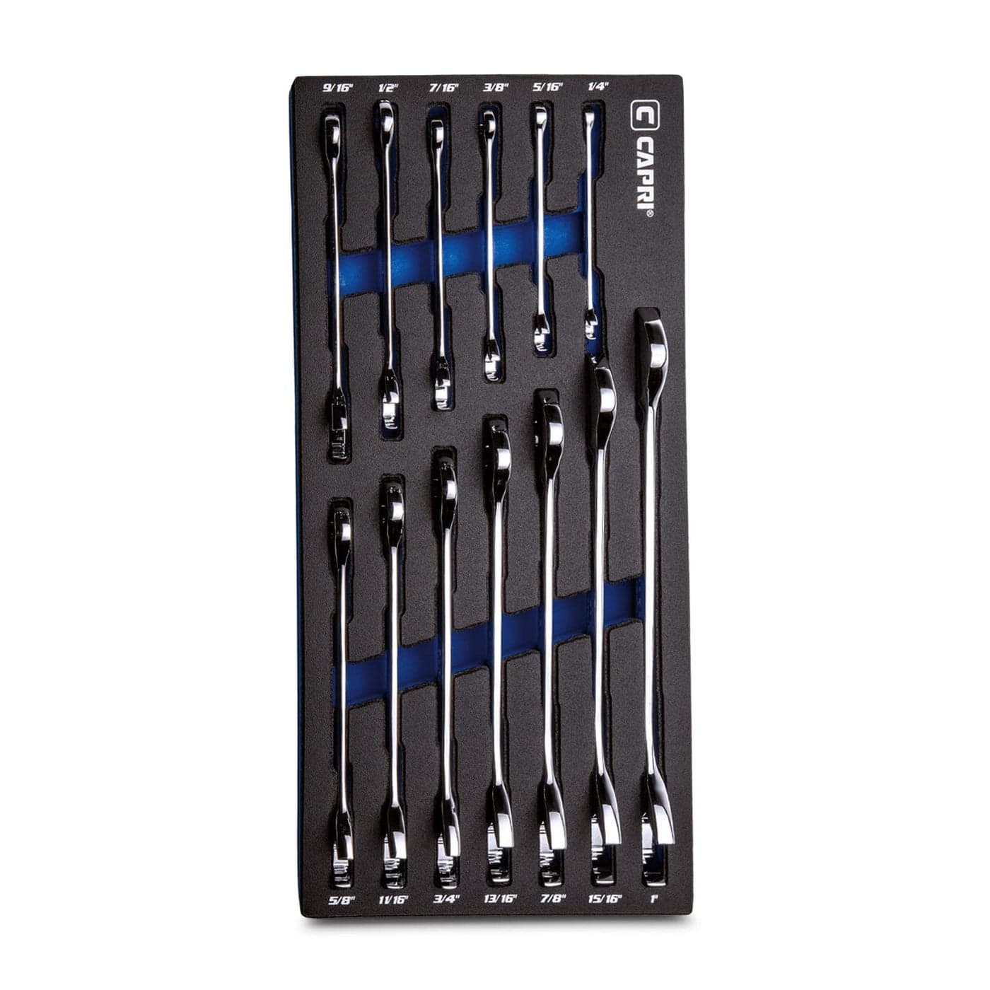 Capri Tools Angle Open End Wrench Set 30 and 60 angles 14 to 1 in SAE 13Piece with Mechanic Tray