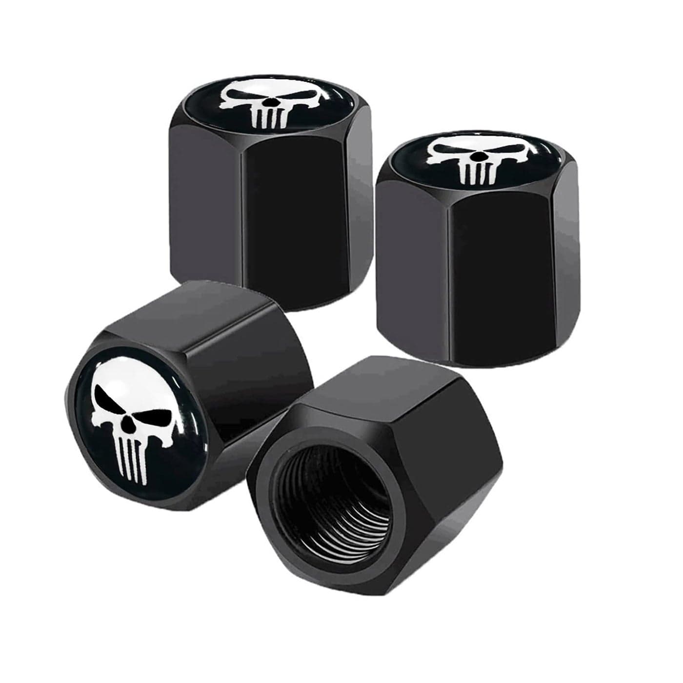 Ajxn 4 Pack Skull Car Wheel Tire Valve Stem Caps Airtight Dust Proof Covers Universal Tire Air Valve Caps for Cars Trucks Bicycles Car Accessories for Men and Women White