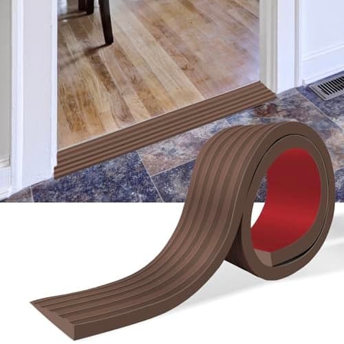 Threshold Ramps for Doorways Self-Adhesive Rubber Ramps for Door Threshold Rubber Door Threshold Ramp for Wheelchair Stroller Scooter Reducer Ramp (Brown, 3” Wide x 3.3' Long)