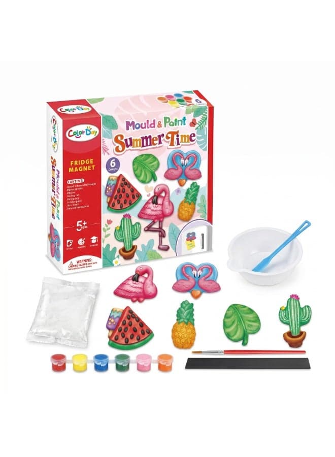 DIY Summer Time Flamingo Plaster Fridge Magnet Painting Kit, 3D Mould & Paint Arts Crafts Set for Kids, STEM Educational Graffiti Toy, Eid Birthday Holiday Party Favor Gift for Boys & Girls
