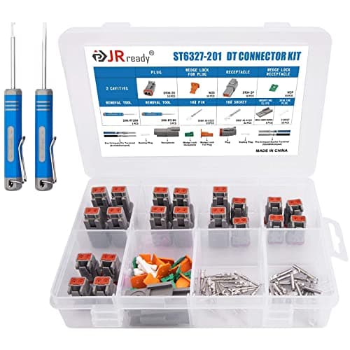 JRready 2 Pin Way Deutsch DT Connector Kit Size 16 Stamped Contacts 1418AWG Seal Plugs DT042P DT062S Gray Waterproof Automotive Electrical Connectors 10 Set ST6327201