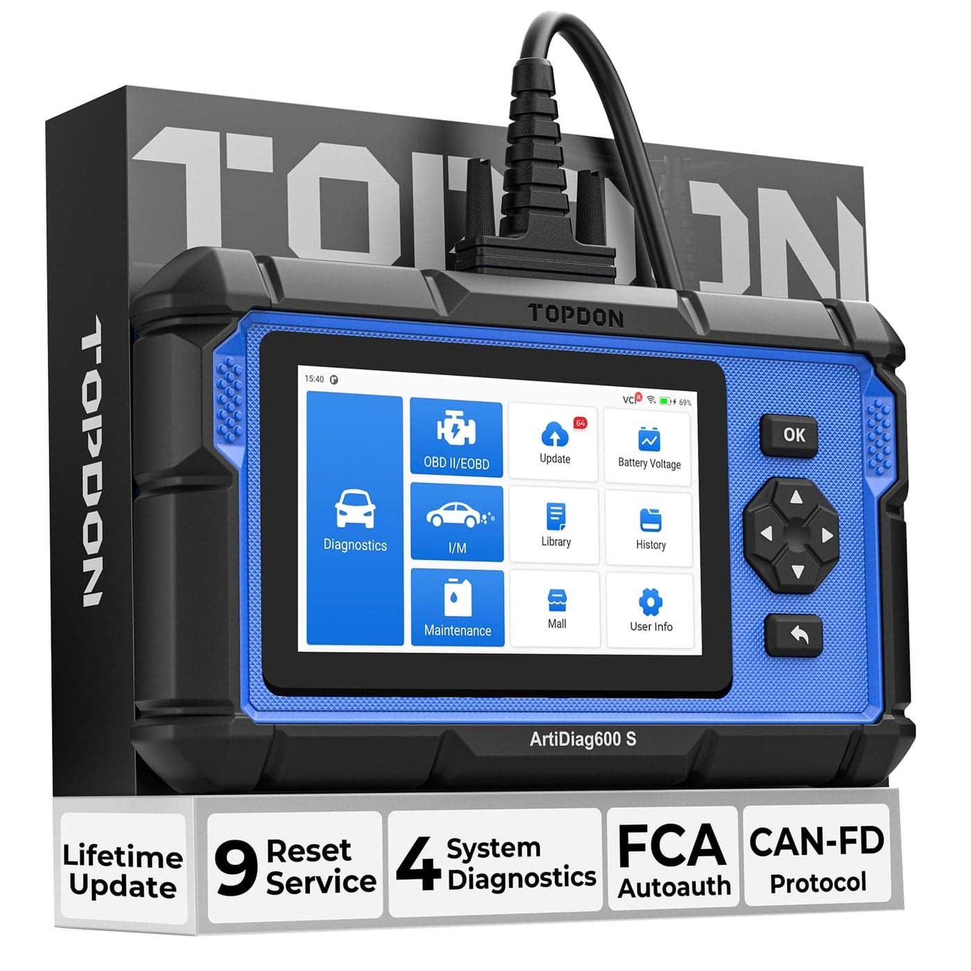 OBD2 Scanner TOPDON AD600S Scan Tool Code Reader Diagnostics Scanner for ABSSRSATEngine 9 Reset Services OilBrakeBMSSASDPFTPMSETS ResetABS BleedingInjector Coding Free Lifetime Upgrade