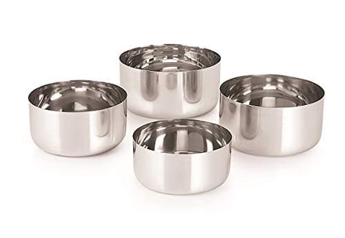 neelam Stainless Steel 6.5, 22 Gauge Sadi 300 ml Vati, Set of 4, Dinner Bowl Katori Serving Vati, Durable Quality, Elegant, Perfect for Serving Snacks, Desserts, and Condiments,Sliver