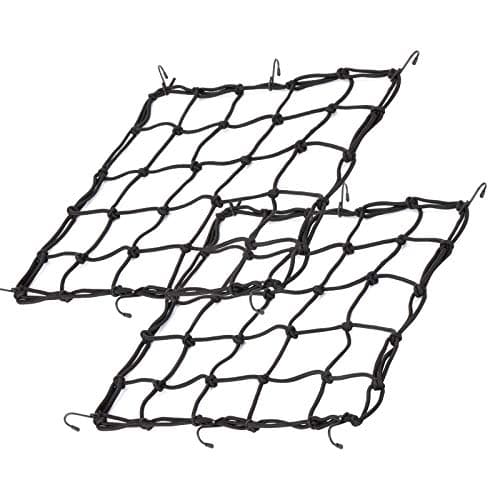 15.7"x15.7" 2Pack Bungee Cargo net Motorcycle, Made of Latex Heavy Duty Bungee Net Stretches to 33"x33", Luggage Thicken Netting with3 x3 Small Mesh&6 Adjustable Metal Hooks for Motorcycle, Bike, ATV