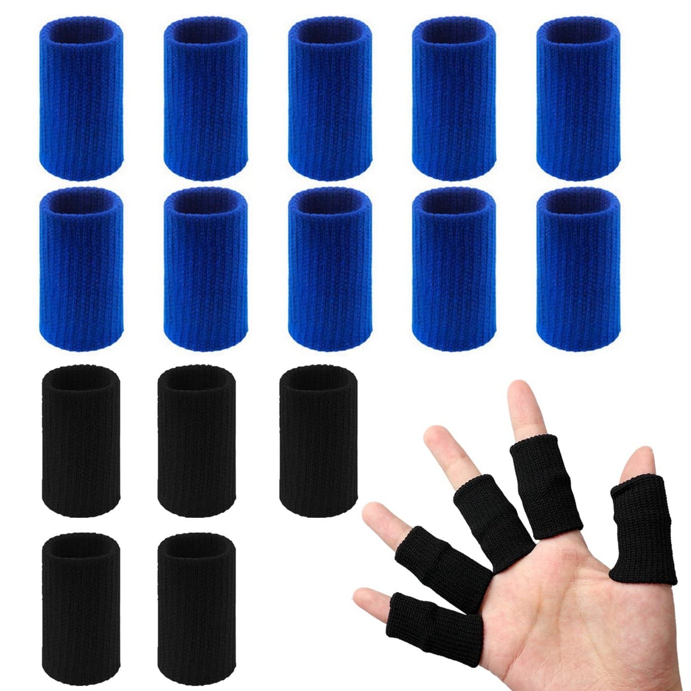 20 PCS Finger Sleeves Protectors Sport Finger Sleeves Finger Splints Thumb Finger Brace Support Elastic Thumb Sleeves for Relieving Pain Arthritis Trigger FingerBlue Black