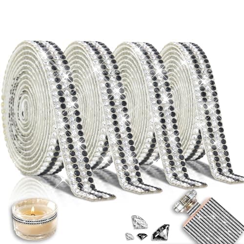 EANLOLY 4 Rolls Rhinestone Tape Self Adhesive Crystal Ribbon Diamond Bling Strips with 2 mm Glitter Sticker for Arts Crafts Wedding Birthday Party DIY Event Car Phone Decoration SilverBlack