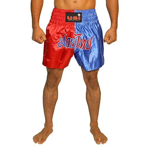 USI UNIVERSAL 410MT Muay Thai Shorts for Men, Muay Thai Shorts Sports Shorts Men (S, RED/Blue)