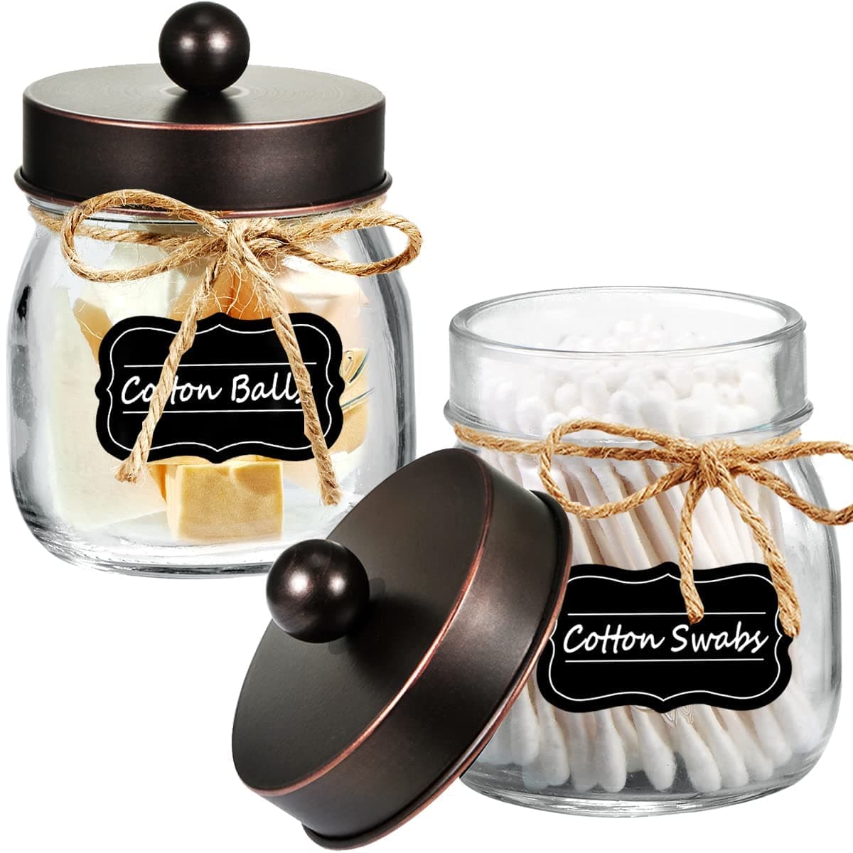 Amolliar Mason Jar Bathroom Storage Organizer Oil Rubbed Bronze Rustic Farmhouse Decor Bathroom Accessories Qtip Holder Dispenser Glass Apothecary JarQtipsCotton SwabsBallFlossers 2 Pack