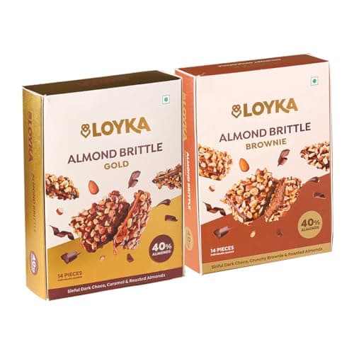 LOYKA Almond Brittle Combo-Gold(14 Pcs)&Brownie(14 Pcs) Any-Time Snack Choco&Nut Dryfruit Delicacy Roasted California Almonds(40%),Dark Choco,Salted Caramel,Crunchy Brownie Gift,408 Grams