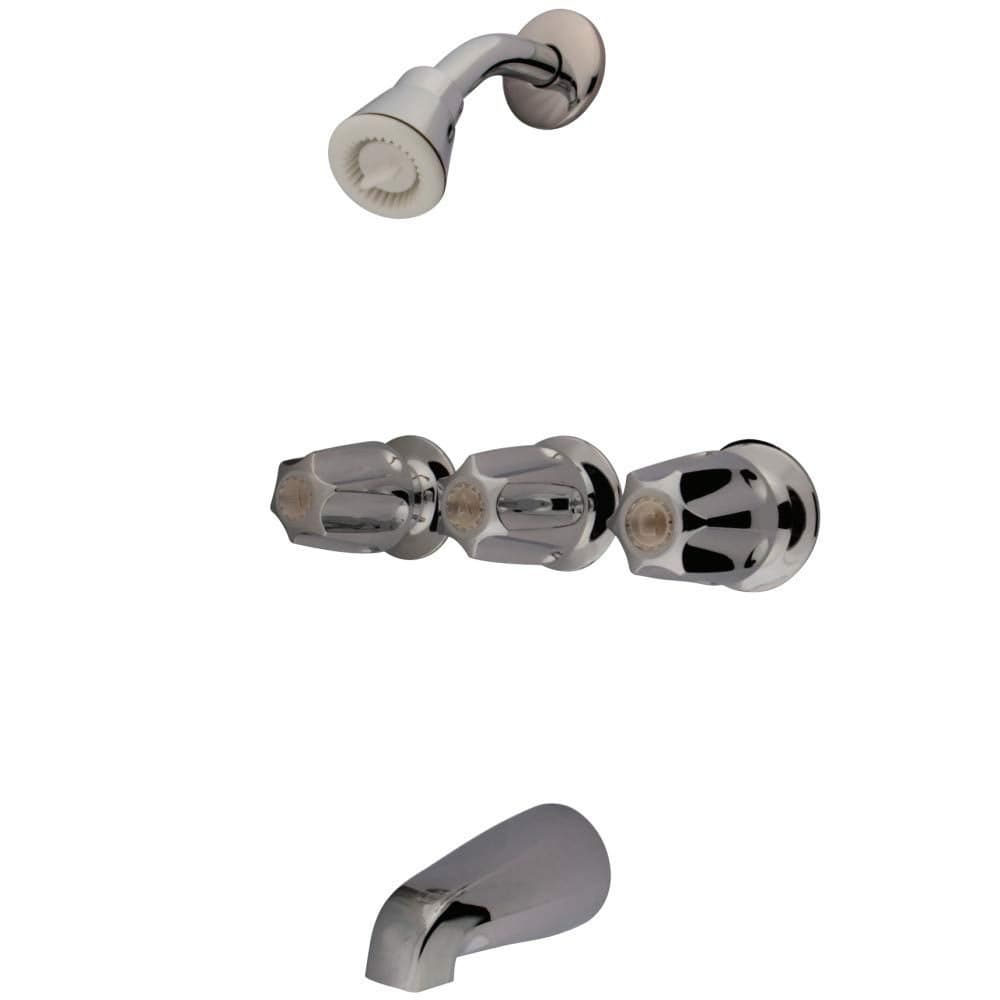 Kingston Brass KF110 Proseal Three Handle Center Tub and Shower Valve Polished Chrome 8 x 238 x 238
