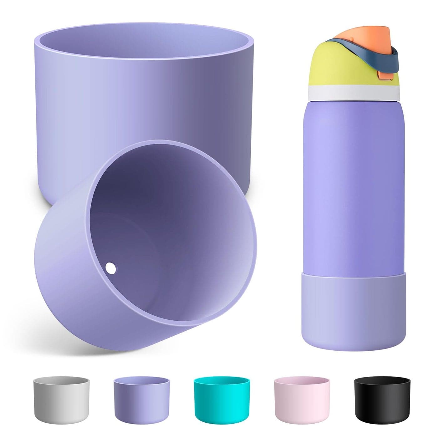 Alwenid 2PCS Silicone Water Bottle Boot for Owala 32 Oz, Anti-Slip Protective Sleeve Bottom Bumper Protector for FreeSip, Twist, and Flip Stainless Steel Water Bottles (Purple)