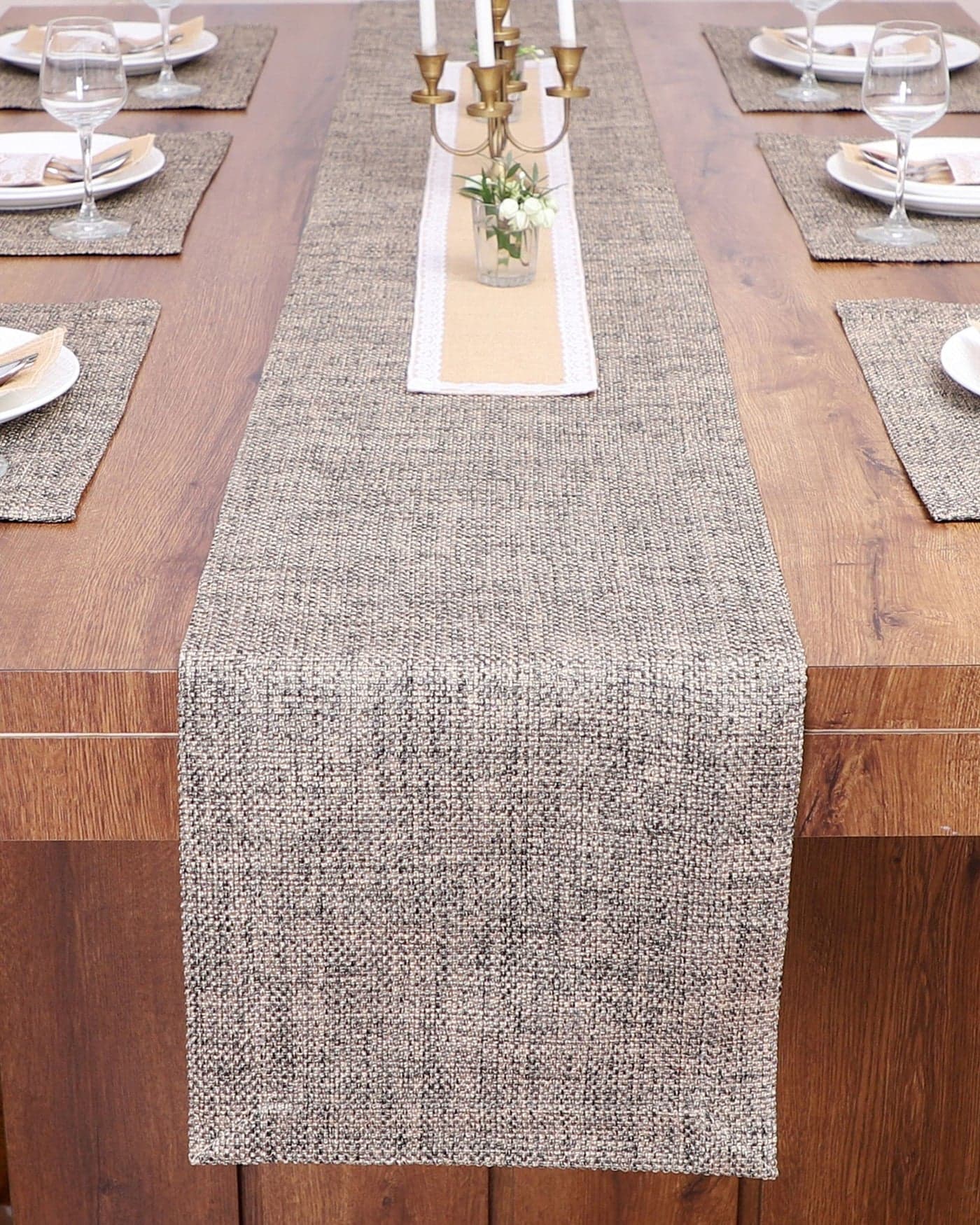 Parfair Dessin Washable Jute Heavy Heat Resistant Fabric Table Runner with Natural Jute Center Piece for Dining Table/Center Table Dinner Party (14 x 54 inch - Gold n Grey)