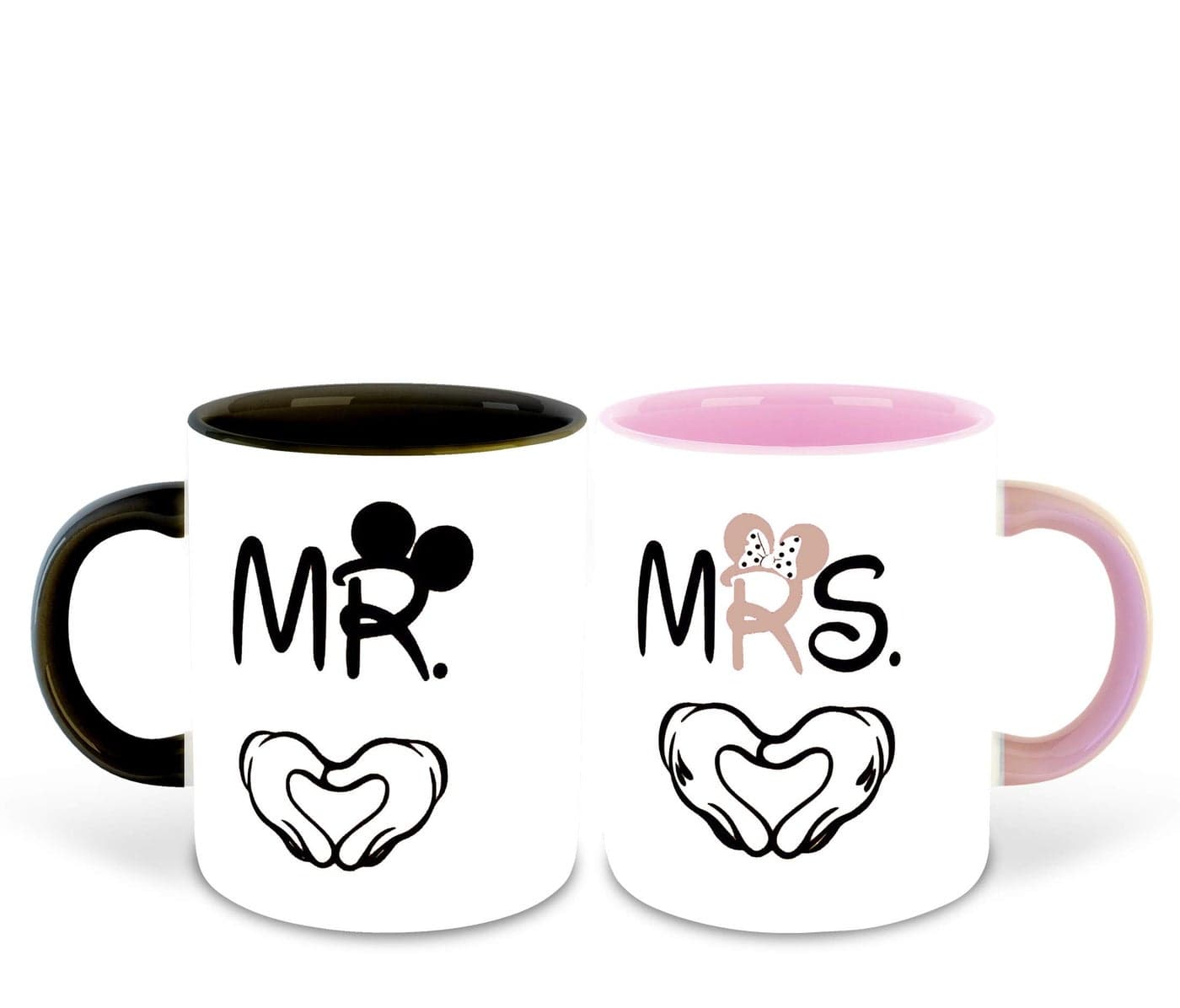 DecorVecor™ Mr. Mrs | Love | Anniversary | Birthday | Couple | Black & Pink Inner Colour Set of 2 Coffee Mug- Gift for Boyfriend, Gift for Girlfriend, Best Gift, Gifts, (Multi 2)