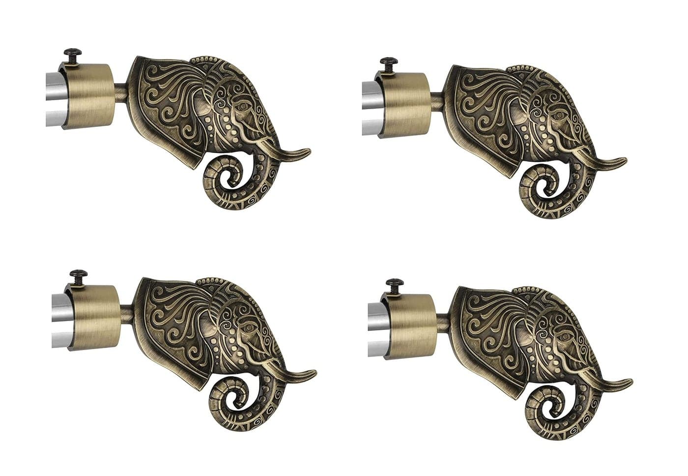 FERIO Elephant Design Brass Antique Zinc Alloy Curtain Finials Door and Window 1 Inch Rod Size Set of 2 (4 Pcs) : Curtain Bracket/Holder