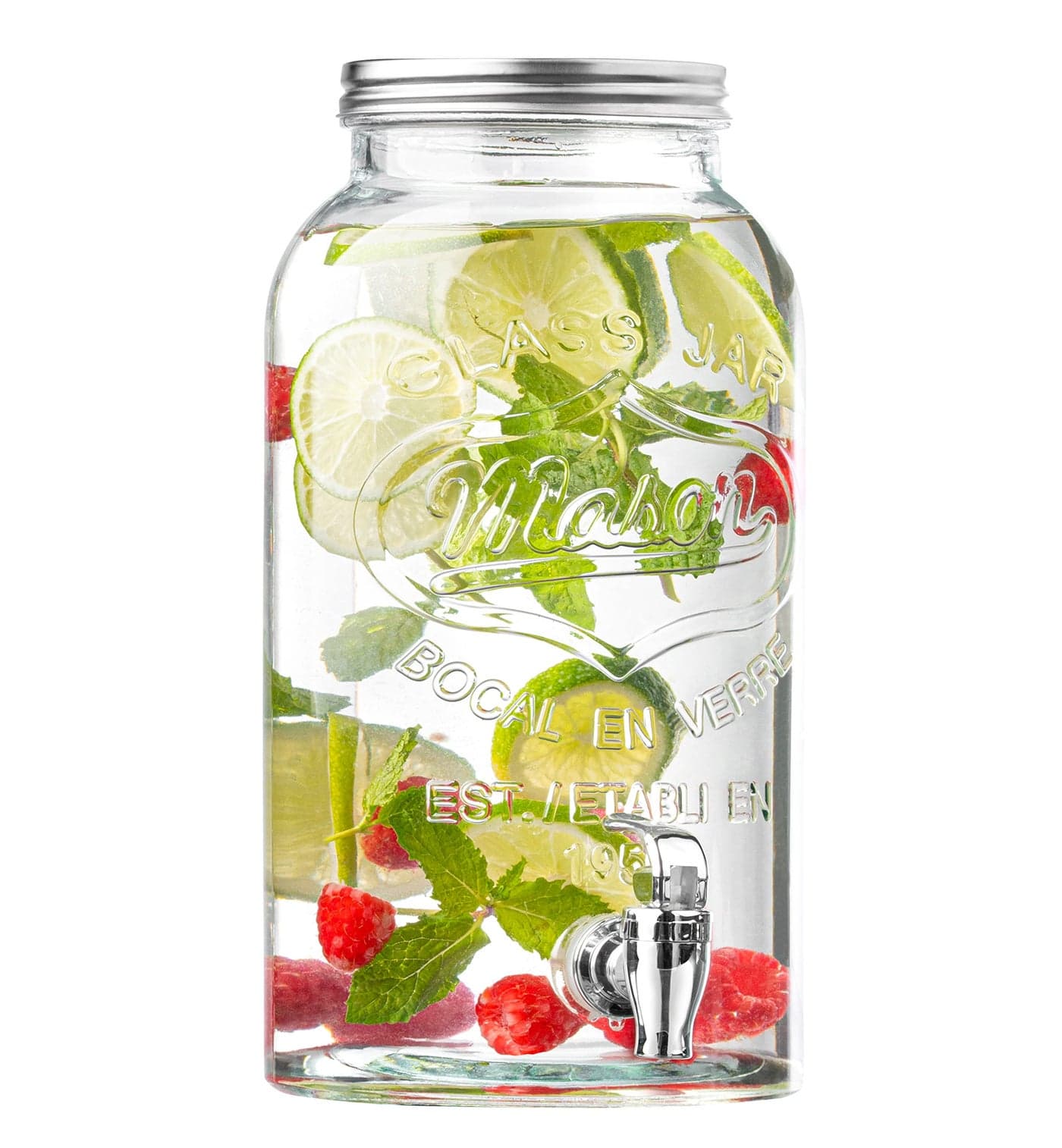 Royalty Art Mason Jar Drink Dispenser with Spigot 1 Gallon Tea Juice and Beverage Server Thick Glass Screw On Lid Leak Resistant EasyPull Spigots and ScrewOn Lids Clear HeavyDuty Glass