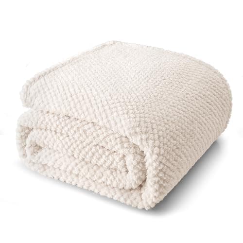 Whale Flotilla Queen Size Fuzzy Fleece Blanket for Bed, 90x90 Inch Fluffy Warm Soft Jacquard Blankets for All Season, Lightweight and Cozy, Ivory