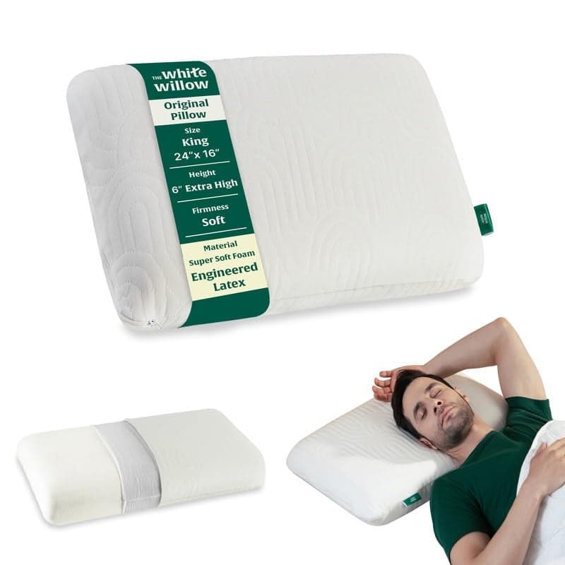 The White Willow Soft Pillow for Neck & Shoulder Pain – Engineered Latex Cervical Pillow for Sleeping, Orthopedic Pillow for Back, Side & Stomach Sleepers, Soft Thick King Size (5" H) – Classic White