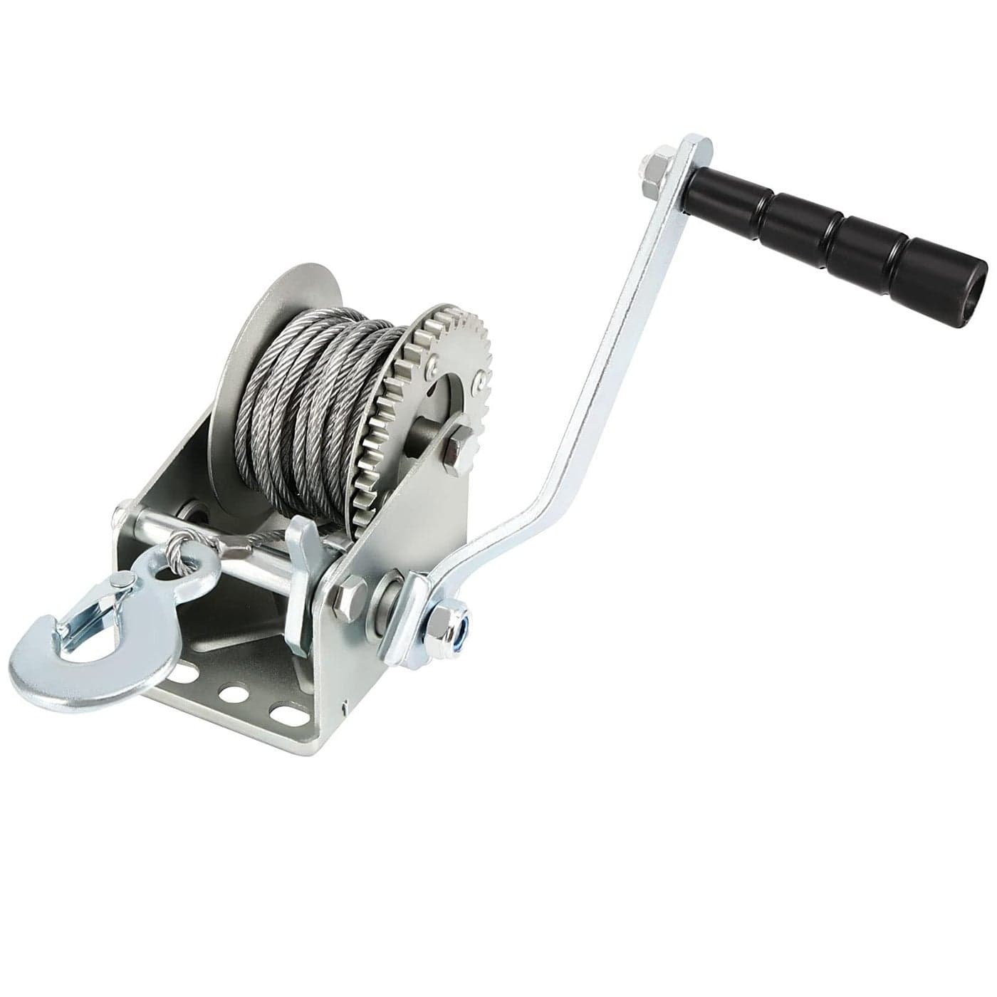JOIKIT 600lbs 262 Feet Heavy Duty Hand Winch Hand Crank Winch with 8m Steel Cable Crank Gear Winch Boat Winch TwoWay Manual Ratchet Winches for ATV Boat Trailer Marine Silver