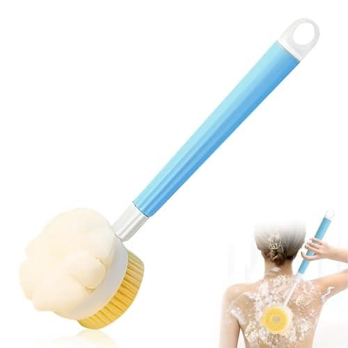 GLUN® 2 in 1 Height Adjustable Folding Bath Brush, Scrubber Bath Mesh & Sponge Brush, Using Body Exfoliating, Travel Friendly, Bathing Accessories