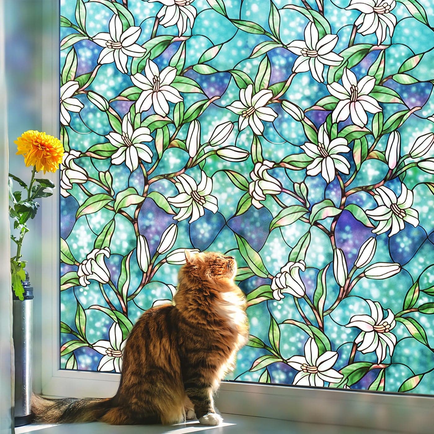 Coavas Decorative Window Privacy Film Heat Control Sun Blocking Stained Glass Window Film Floral Design Static Cling Non Adhesive Windows Tint for Bathroom Front DoorVinyl 236 x 787