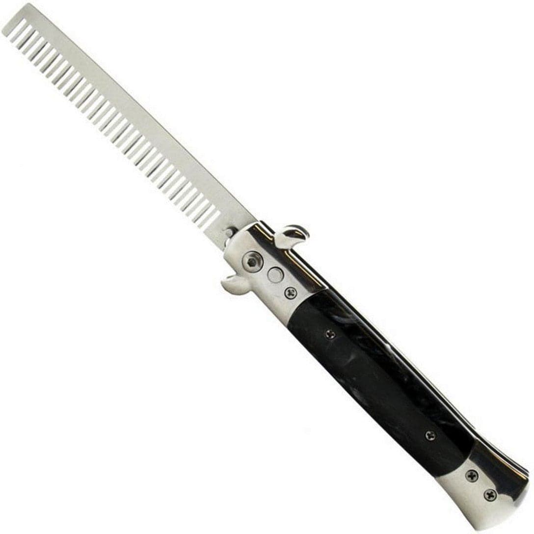 Le Fu Li Pocket Folding Flick Hair Comb For Beard Mustache Head Black Pearl Handle Mens Pocket Comb stainless steel spring jump Brush Salon Beauty Tool