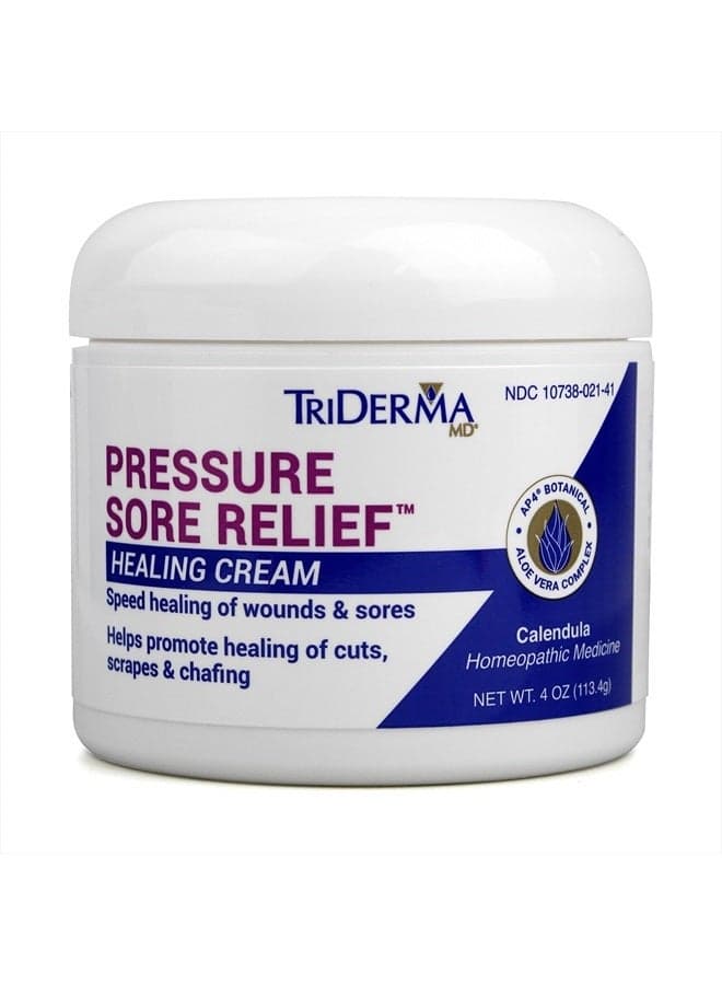 MD Pressure Sore Relief Healing Cream for Bed Sores Treatment, Ulcers, Pressure Sores, Wound Healing, Chafed Skin and Hard-to-Heal Skin Sores with Calendula and AP4 Aloe, 4 oz Jar