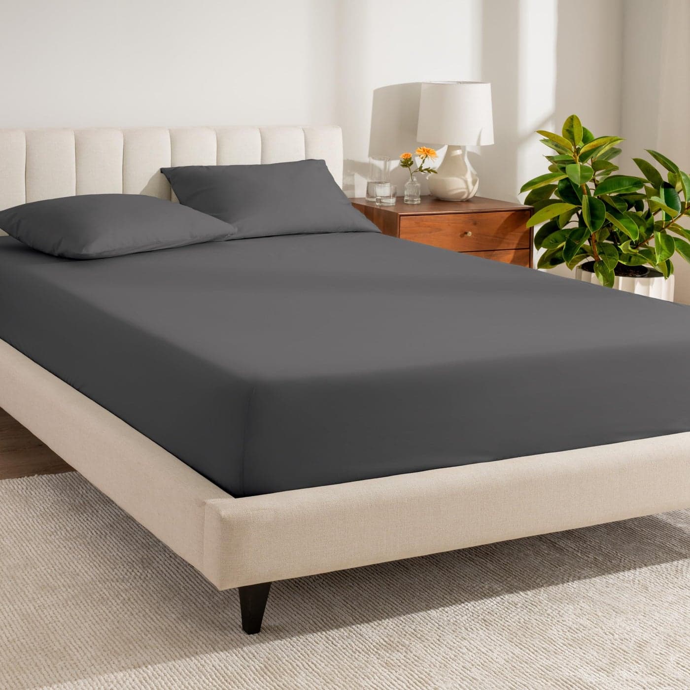 Bare Home 100 Organic Cotton King Fitted Sheet Crisp Percale Weave Lightweight Breathable Deep Pocket Fitted Sheet King Grey