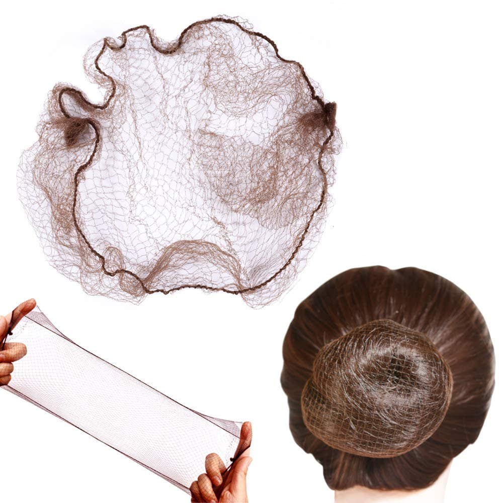 YANTAISIYU 50 Pcs Hair Net 20 Inch Invisible Elastic Mesh Wig nets for Hair Bun Food Service Bulk PackingBrown