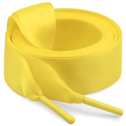 WEGOODZF Flat Satin Ribbon Shoelaces: 2cm Wide 47 inch Golden Silk Shoe Laces for Women -2 Pair