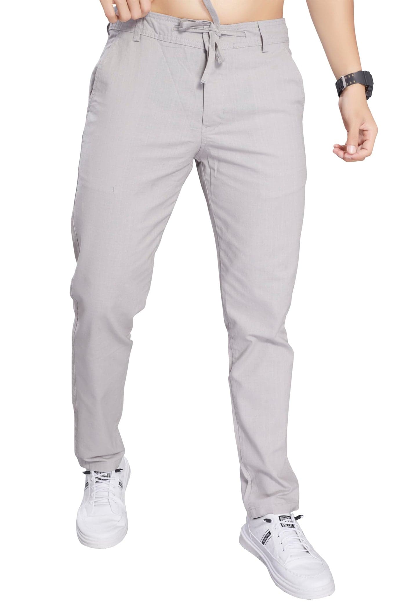 DIVISIVE Men's Loose Fit Linen Blend Cotton Pants (DPT118_36_Stone Grey)