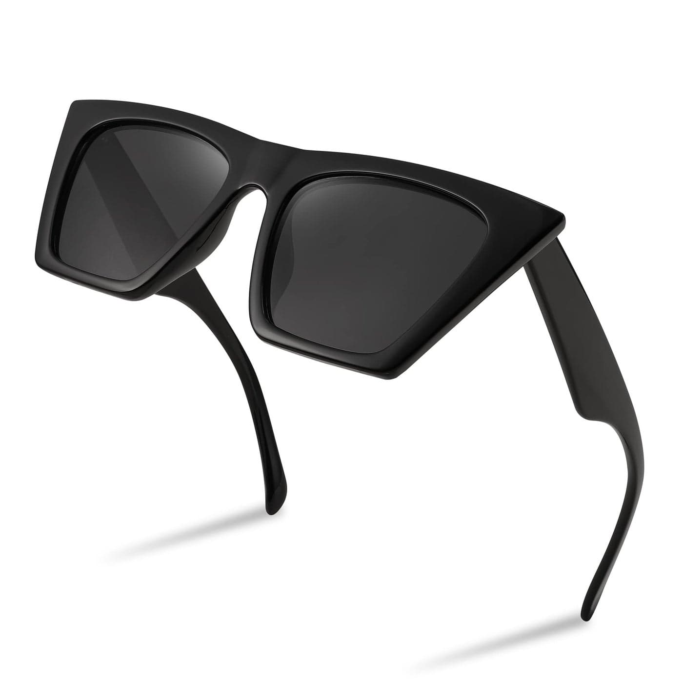FEISEDY Sunglasses Womens Trendy, Vintage Square Cat Eye Sun Glasses, UV400 Protection B2473(Polarized Black)