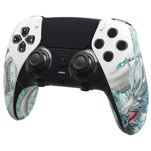 PlayVital Anti-Skid Sweat-Absorbent Grip for PS5 Edge Wireless Controller - Textured Soft PU Handle Protector, Jade Dragon-Cloud Dominator