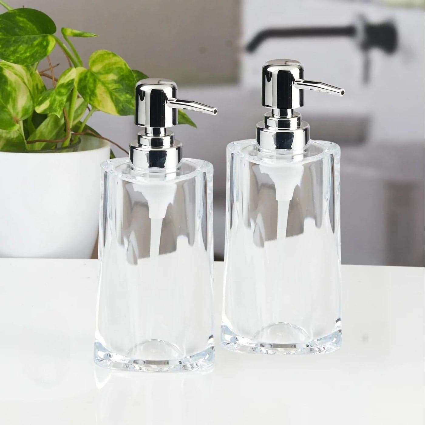 Pakhi Decor Acrylic Liquid Soap Dispenser Refillable Handwash Pump Bottle for Bathroom Kitchen Sink Set of 2 Transparent Brown 11935