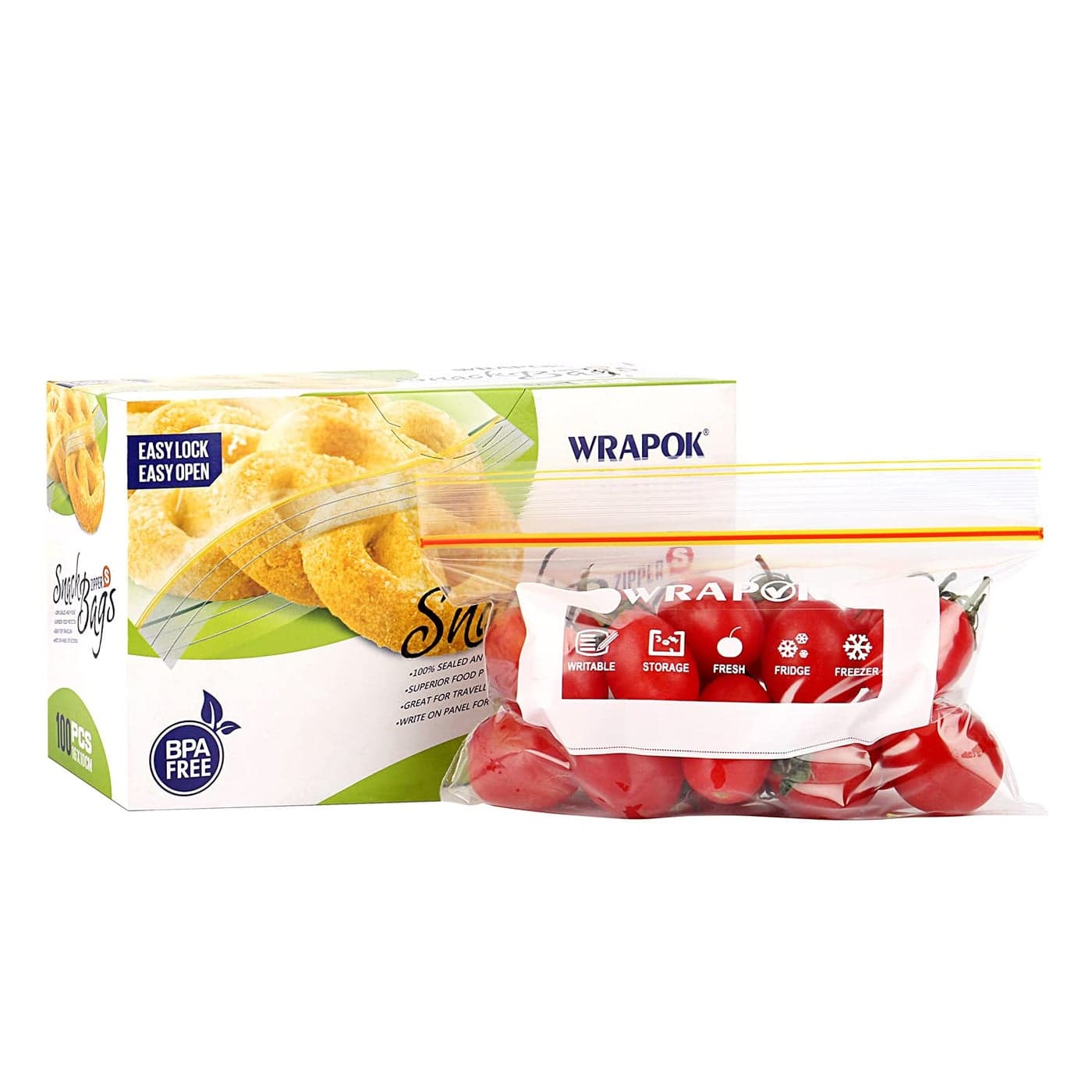WRAPOK Small Freezer Bags Ziplock Sandwich Food Bags Reusable Snack Lunch Bag for School Kids 63 x 4 Inch100 Count