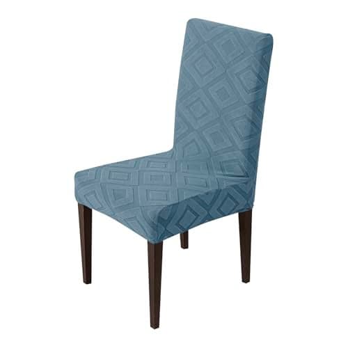 House of Quirk Stretchy Universal Jacquard Fabric Diamond Texture 220 GSM Chair Cover Removable & Washable Short Dining Chair Cover Protector Seat Slipcover (Blue, Pack of 1)