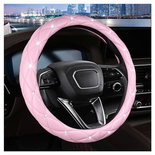 Cute Sparkly Pink Car Steering Wheel Cover Soft Breathable AntiSlip PU Leather Steering Wheels Covers with Diamond Bling RhinestoneUniversal Protector Cars Accessories