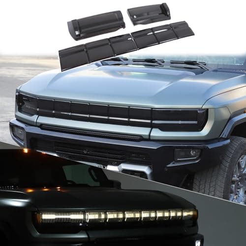 Suetlcoity Front Headlight Lenses Cover for Hummer EV Accessories SUV Pickup ABS Smoked Front Head Lights Lamp Cover Guard Protection Decoration Kit for 2022-2024 2025 2026 (SUV&Pickup/Smoke Black)