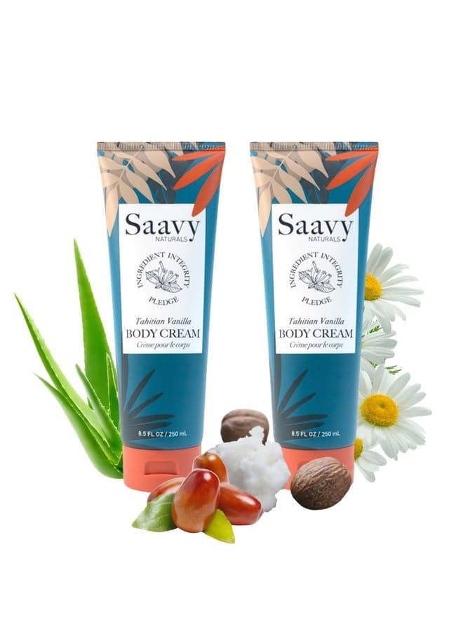 Tahitian Vanilla Body Cream for Men & Women, Absorbent Shea Butter Vegan Formula, Thick and Creamy, Naturally Scented Body Lotion for Dry Skin, 8.5 Oz, 2 Pack. Made in the USA