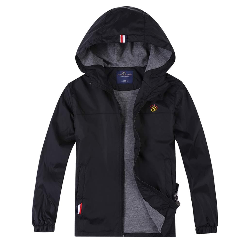 Jingle Bongala Boys Girls Lightweight Breathable Raincoat Waterproof Hooded Rain Jacket Windbreaker Easy to FoldBlack150
