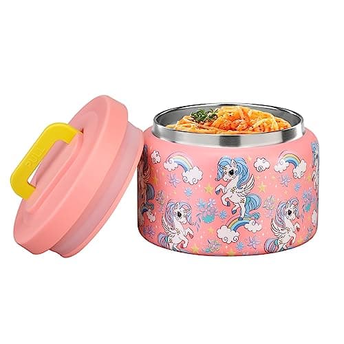 MAISON HUIS 8oz Soup Thermo Wide Mouth Vacuum Insulated Thermo Food Jar, Leak Proof Stainless Steel Thermo for Hot&Cold Food Kids Food Lunch Soup Container for School Travel (Pink-Rainbow