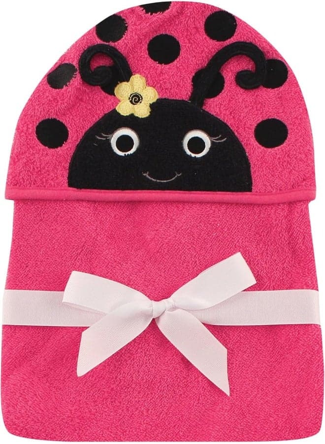 Hudson Baby Unisex Baby Cotton Animal Face Hooded Towel, Ladybug, One Size
